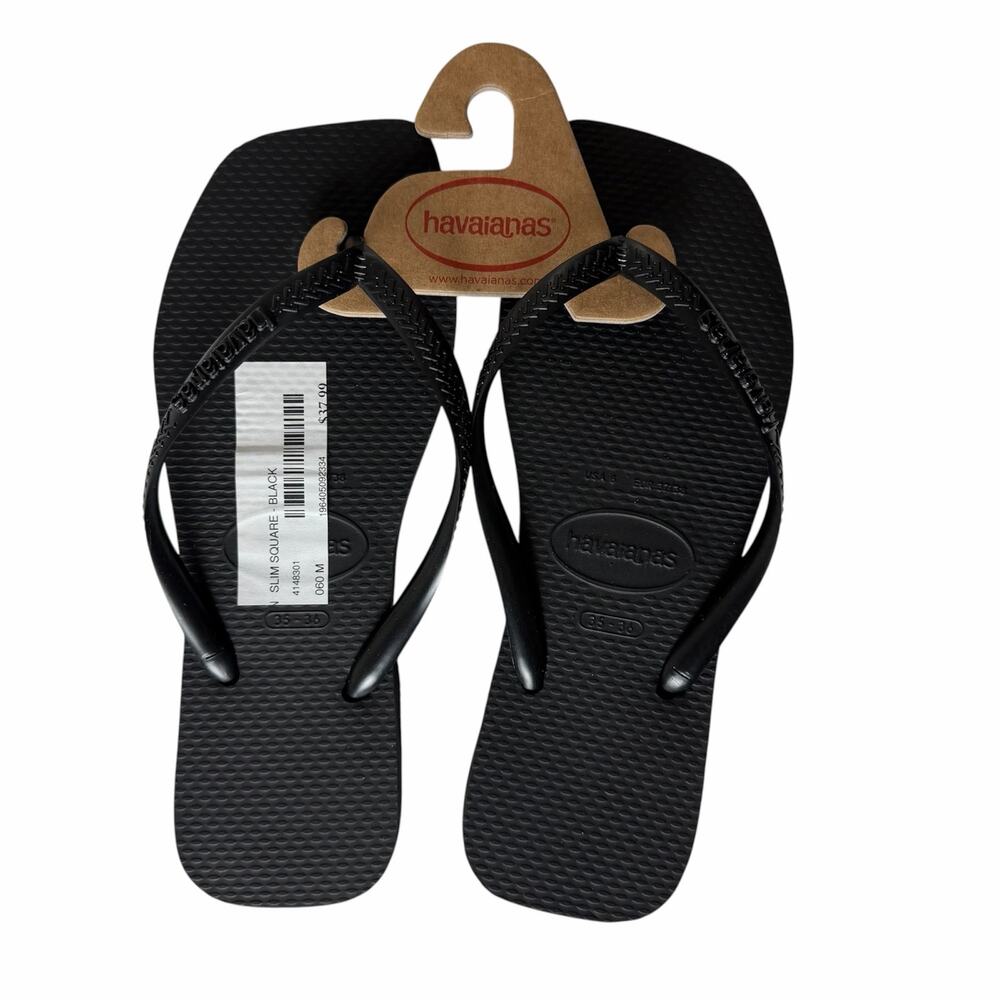 NWT Havaianas Slim Square Black Flip Flops Women’s Size 6 Sandals